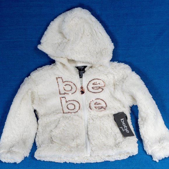 NWT Bebe girls vanilla with sequin zip up Sherpa hoodie -4T - Picture 6 of 8